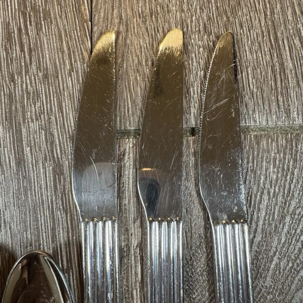Lot of 12 IKEA Strateg Knives Spoons Forks Flatware Ribbed Ehlen Johansson 1990s